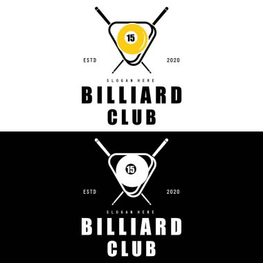 Bilardo kulübü logosu, top ve sopa, Bilardo Sport logo vektör şablonu çizim tasarımı 
