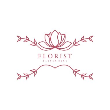 Güzel çiçekçi logosu. Çiçekçi Düğün Logosu Tasarımı, El Çizimi Botanik Logosu Vektörü.