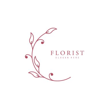 Güzel çiçekçi logosu. Çiçekçi Düğün Logosu Tasarımı, El Çizimi Botanik Logosu Vektörü.