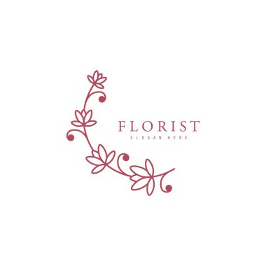 Güzel çiçekçi logosu. Çiçekçi Düğün Logosu Tasarımı, El Çizimi Botanik Logosu Vektörü.