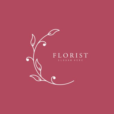 Güzel çiçekçi logosu. Çiçekçi Düğün Logosu Tasarımı, El Çizimi Botanik Logosu Vektörü.
