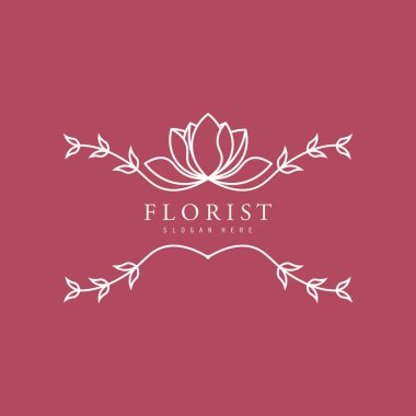 Güzel çiçekçi logosu. Çiçekçi Düğün Logosu Tasarımı, El Çizimi Botanik Logosu Vektörü.
