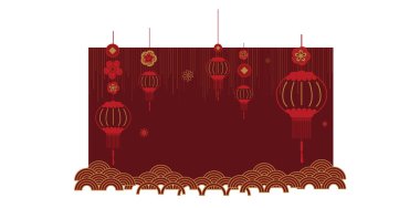 Mutlu Çin Yeni Yıl Arkaplanı, Çin Yeni Yıl Fenerleri Vektör İllüstrasyonu.