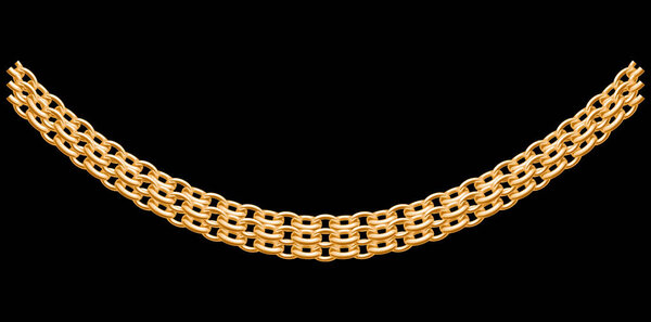 Ожерелье из многослойных модных золотых цепей на черном фоне, уникальная векторная иллюстрация украшений.