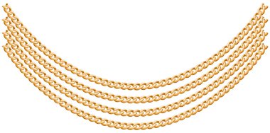 Çok Katmanlı Altın Zincirli Kolye Beyaz Arkaplanda, Eşsiz Güzel Mücevher Vektörü İllüstrasyonu.