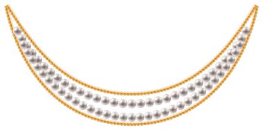 Çok Katmanlı Şok Edici İnci Kolye Altın Zincirli Vektör Çizimi.