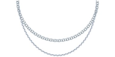 Katmanlı Gümüş Zincirli Kolye Beyaz Arkaplanda, Eşsiz Güzel Mücevher Vektörü İllüstrasyonu.