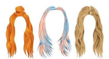 Farklı Kadın Saçları Tarzları Vektör Resimlerinin El Çizimi.