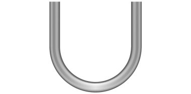Realistic Silver Metal Alphabet Letter U Vector Illustration.
