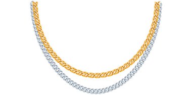 Beyaz Arkaplanda Altın ve Gümüş Zincirli Kolye Eşsiz Güzel Mücevher Vektörü İllüstrasyonu.