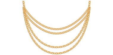 Beyaz Arkaplanda Katmanlı Altın Zincirler Kolye, Eşsiz Güzel Mücevher Vektörü İllüstrasyonu.