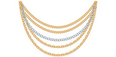 Çok Katmanlı Altın ve Gümüş Zincirli Kolye Beyaz Arkaplanda Eşsiz Güzel Mücevher Vektörü İllüzyonu.