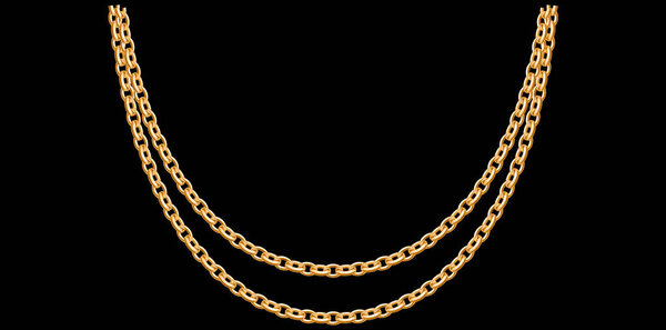 Ожерелье из золотых цепей на черном фоне, уникальная векторная иллюстрация ювелирных изделий.