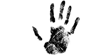 Grunge Hand Yazdırma Sembol Vektör İllüstrasyonu, Beyaz Arkaplanda İzole Edilmiş İnsan Avuç Mürekkebi Deseni.