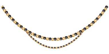 Beyaz Arkaplanda Siyah İnci Zincir Kolye, Eski Mücevher Boncukları Garland Vektör İllüstrasyonu.