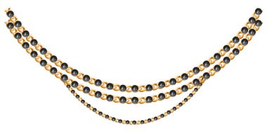 Beyaz Arkaplanda Siyah İnci Zincir Kolye, Eski Mücevher Boncukları Garland Vektör İllüstrasyonu.