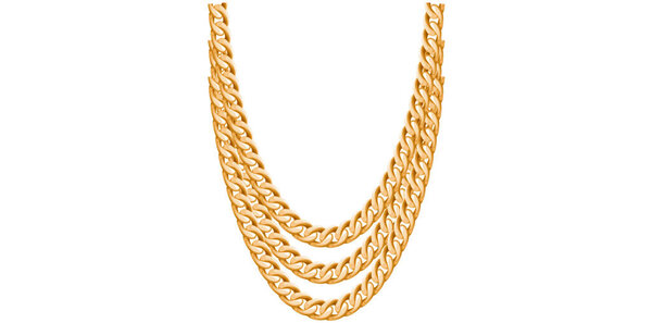 Потрясающие золотые цепи, изолированные на белом фоне, векторная иллюстрация антикварных украшений.