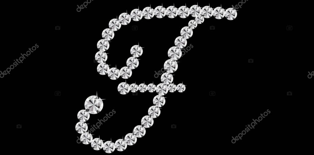 Silver Diamonds Alphabet Letter F Luxury Text Design Vector Illustration.