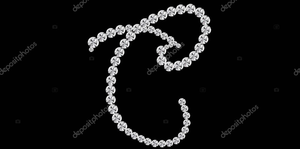 Silver Diamonds Alphabet Letter C Luxury Text Design Vector Illustration.