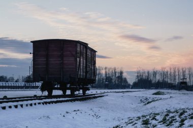 Cattle Car Memorial in Auschwitz: Symbol of Deportation and Suffering. clipart