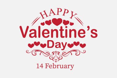 Sevgililer Günü 'nü neşeli bir tasarımla kutlayın. Kalpleri ve kırmızı harflerle yazılmış zarif bir tipografiyle. Sevgililer Gününüz kutlu olsun. Kalpler ve süslemeler içeren tipografi yazıları..