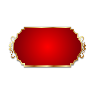 Altın Kenarlıklı Kırmızı Dikdörtgen Geometrik Etiket Banner Shape. Kırmızı ve Altın İslami Dikdörtgen şekil, Metin Kutusu, Başlık Çerçevesi, Etiketler.