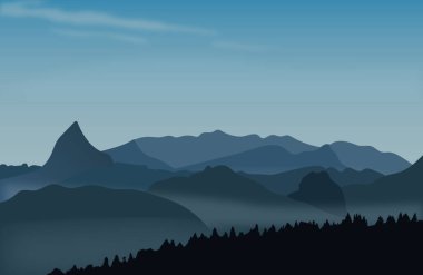 Koyu mavi bir dağ manzarasının vektör çizimi