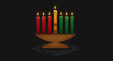 Vector of a burning candle with a candle stand on a black background. clipart