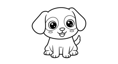 Çocuk Boyama Kitabı Şirin Köpek Basit Çizgi Sanat Ana Hattı