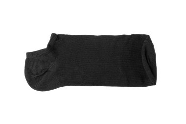 New Black Cotton Sock Isolated. Folded Sportswear, Classic Unisex Cotton Socks, Casual Hosiery on White Background Top View