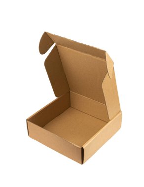 Used Open Box Isolated, Craft Paper Delivery Package, Old Carton Packaging, Used Cardboard Box on White Background