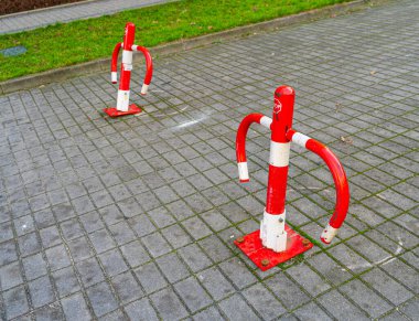 Folding Iron Barrier Prevents Parking, Red Metal Parking Barrier Outdoor