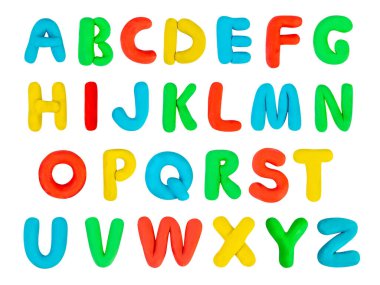 Plasticine Alphabet Isolated, Modeling Clay Letters, Creativity Modelling Material ABC, Clay Dough Lettering, Plasticine Alphabet on White Background, Clipping Path