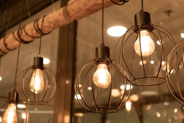 Hanging Retro Lamps, Vintage Style Industrial Lightbulbs, Stylish Warm Light Bulb in Interior, Retro Lams