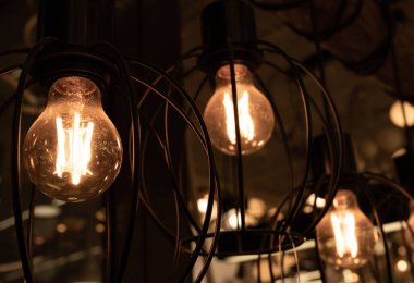 Hanging Retro Lamps, Vintage Style Industrial Lightbulbs, Stylish Warm Light Bulb in Interior, Retro Lams