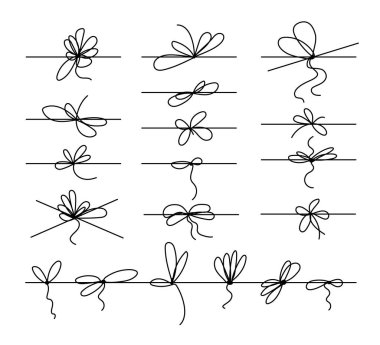 String Bow Icon, Line Rope Bows, Packaging Cord Knots Set, Knotted Symbol, Bowknot Sign, Vector Rope Bow Collection