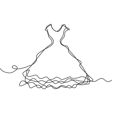 One Line Drawing Dress, Continuous Line Woman Clothes, Single Outline Beauty Gown Drawing, Woman Dress Vector Illustration