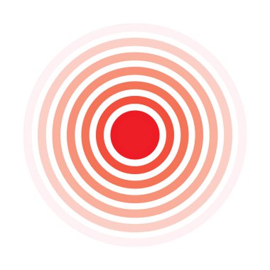 Pain Icon, Painful Spot Mark, Ache Symbol, Inflammation Painkiller Target, Pain Pointing Sign, Red Circle Illness Location, Vector Illustration