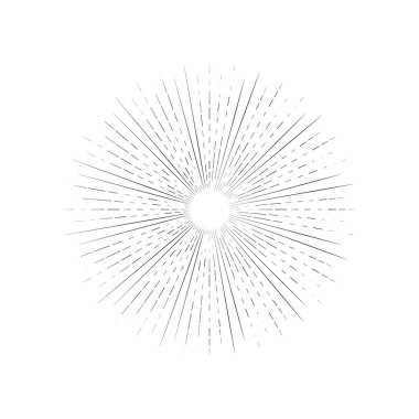 Vintage Sunburst, Retro Sun Vector Icon, Bursting Sun Rays, Black and White Star Pictograph, Speed Line Fast Motion, Sunset Beams Vector Illustration
