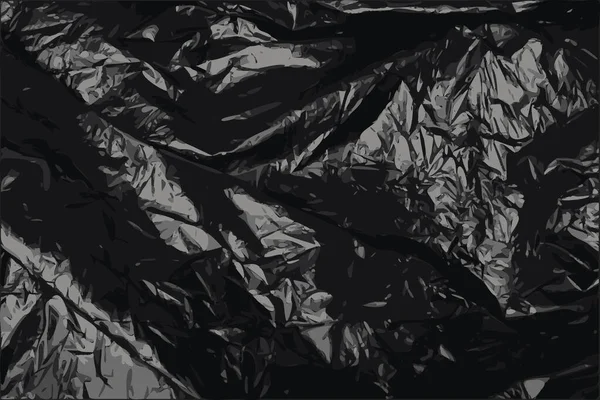 Crumpled Garbage Bag Texture Background, Wrinkled Trash Package Pattern, Used Plastic Bin Bags Mockup, Black Polyethylene Waste Container with Copy Space, Vector Illustration