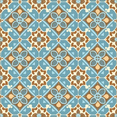 Retro Azulejo Mosaic Tile, Vintage Portuguese Wall Ceramic Seamless Pattern, Old Blue Tiles Background, Abstract Flower Tile