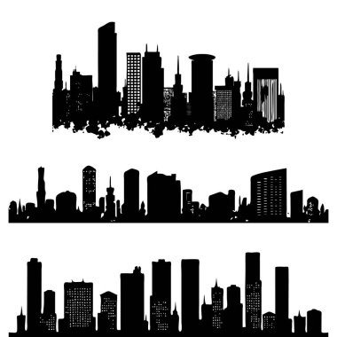 Soyut Şehir Silueti, Skyline Binaları Simgesi, Panoramik Şehir Sembolü, Siyah Şehir Manzarası, Şehir Silüeti Vektör İllüzyonu