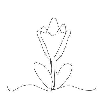 Continuous Thin Line Flower, Minimalist Botanical Drawing, One Line Art Flowering Blossom Icon, Single Floral Outline Drawing, Simple Plant Logo Vector Illustration