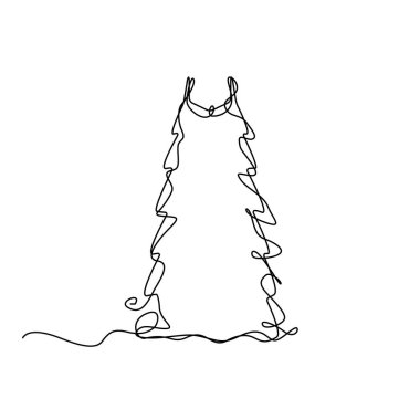 One Line Drawing Dress, Continuous Line Woman Clothes, Single Outline Beauty Gown Drawing, Woman Dress Vector Illustration