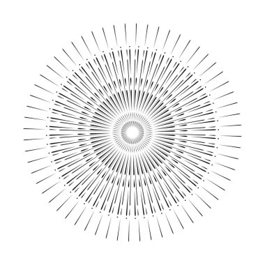 Vintage Sun Ray Vector Icon, Sunburst, Retro Bursting Sun Rays, Black and White Star Pictograph, Speed Line Fast Motion, Sunset Beams Vector Illustration