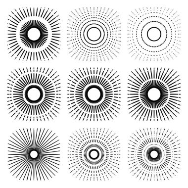 Vintage Sunburst, Retro Sun Vector Icon, Bursting Sun Rays, Black and White Star Pictograph, Speed Line Fast Motion, Sunset Beams Vector Illustration