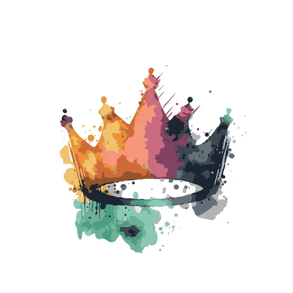Black Crown Watercolor Isolated White Background Watercolor Splash Crown Vector — 스톡 벡터