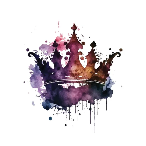 Black Crown Watercolor Isolated White Background Watercolour Splash Crown Vector — Stock Vector