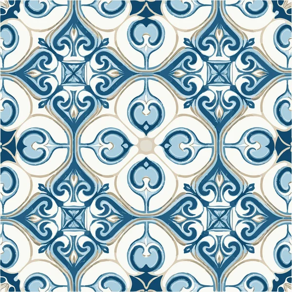 Retro Azulejo Mosaic Tile, Vintage Portuguese Wall Ceramic Seamless Pattern, Old Blue Tiles Background, Abstract Flower Tile