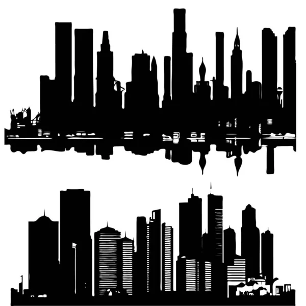 Abstract City Silhouette Skyline Buildings Icon Panoramic Urban Symbol Black — Stock Vector